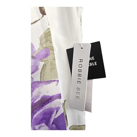 NEW Robbie Bee Women's Sleeveless Back Keyhole Tie Floral Dress White (Size: 12) - Picture 4 of 8